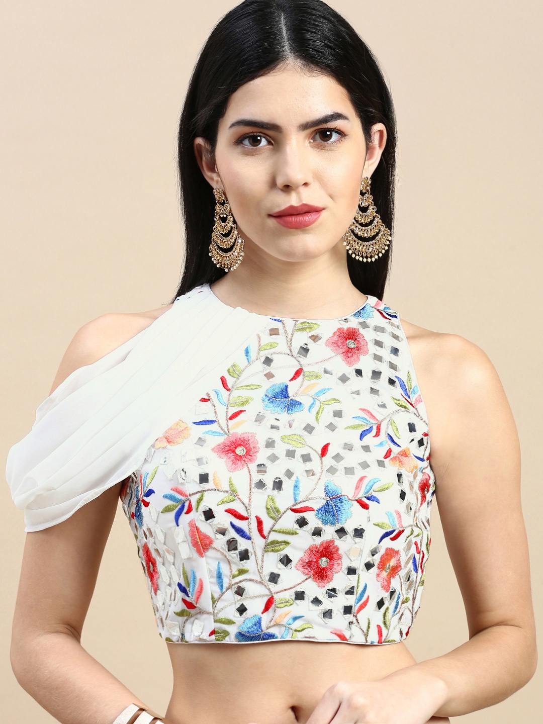 

Ethnovog Ready To Wear Embroidered Mirror Work Saree Blouse, Multi