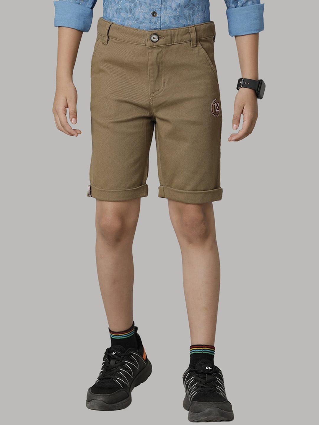 

UNDER FOURTEEN ONLY Boys Mid Rise Slim Fit Cotton Shorts, Khaki