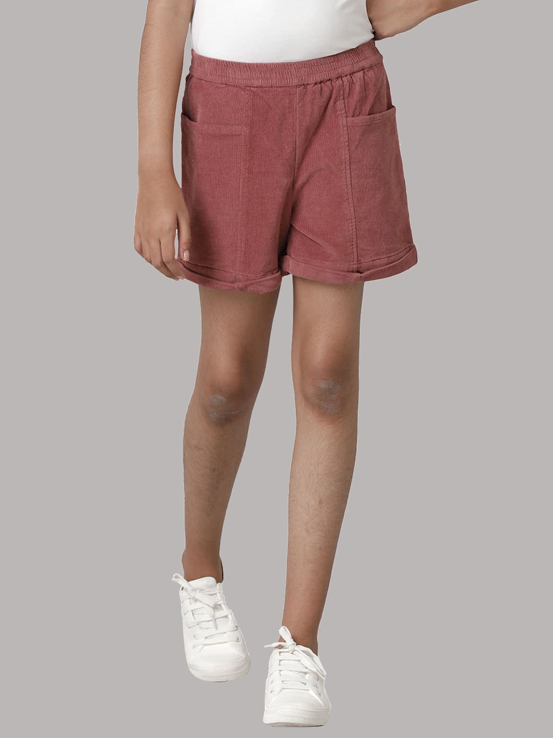 

UNDER FOURTEEN ONLY Girls Slim Fit Cotton Shorts, Brown