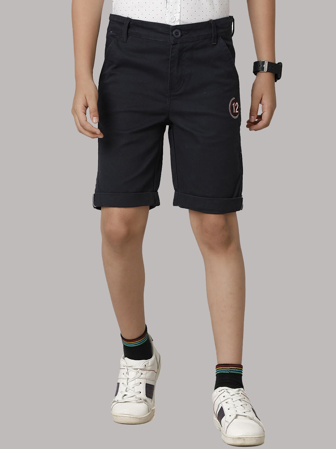 

UNDER FOURTEEN ONLY Boys Mid Rise Slim Fit Cotton Shorts, Navy blue