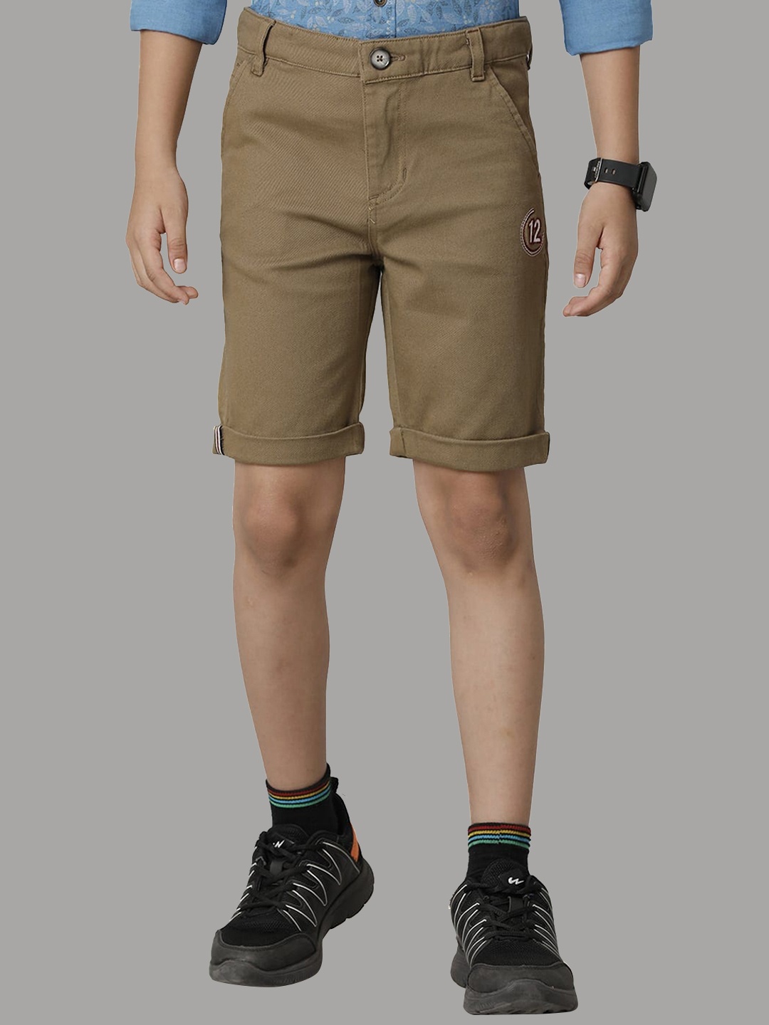 

UNDER FOURTEEN ONLY Boys Mid Rise Slim Fit Cotton Shorts, Khaki