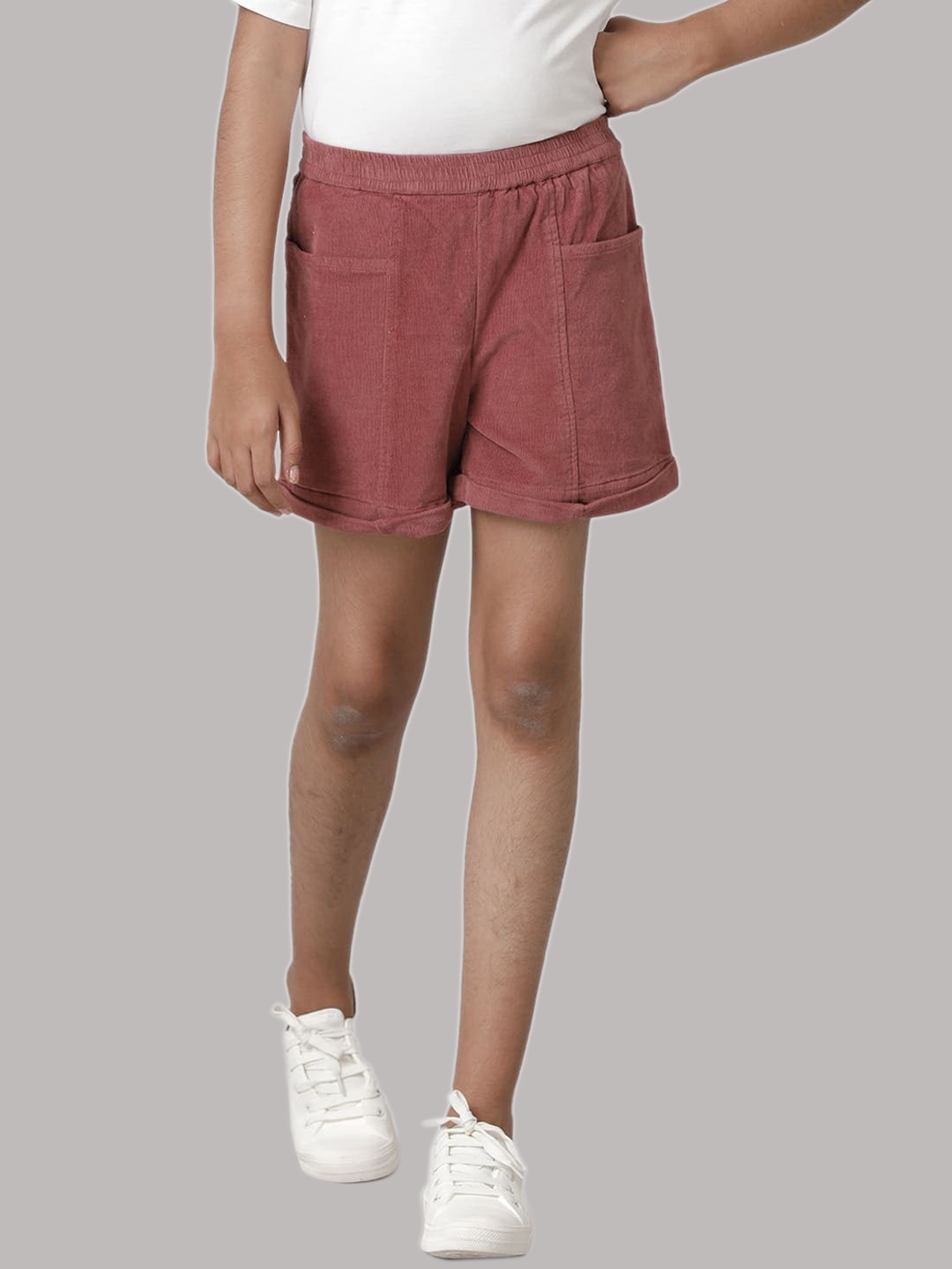 

UNDER FOURTEEN ONLY Girls Slim Fit Cotton Shorts, Brown