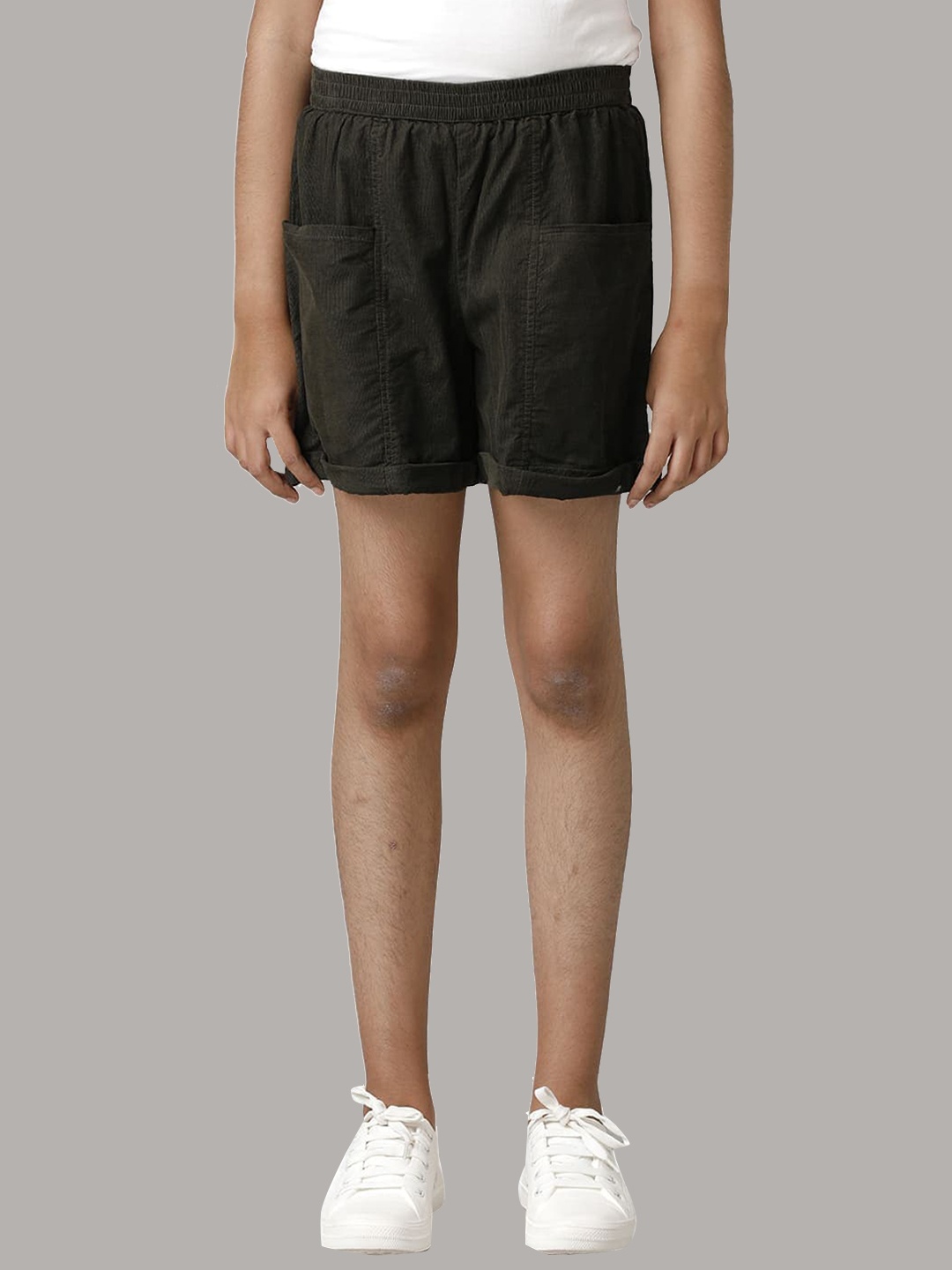 

UNDER FOURTEEN ONLY Girls Slim Fit Regular Cotton Shorts, Olive