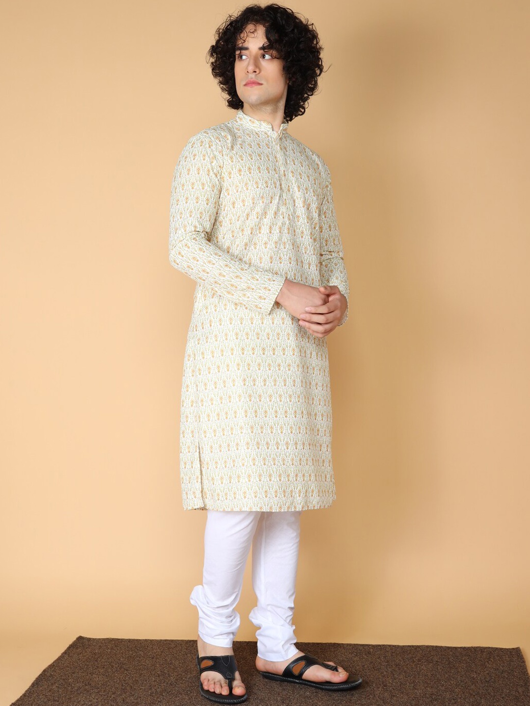 

NAMASKAR Men Chikankari Regular Pure Cotton Kurta with Churidar, White