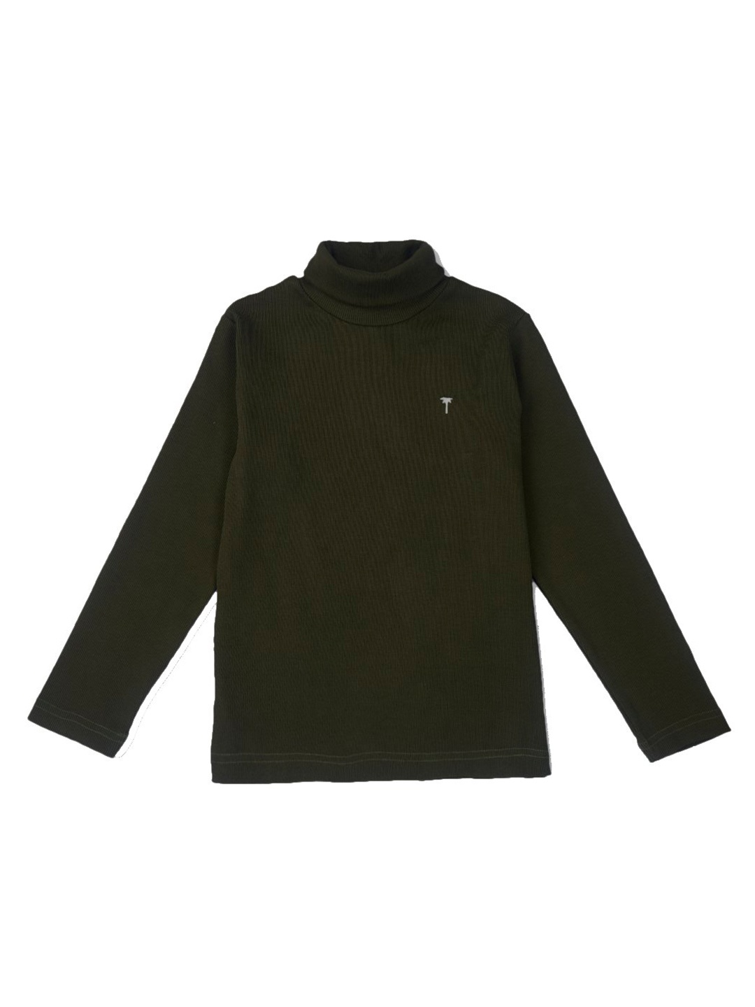 

Palm Tree Boys High Neck Long Sleeves Cotton T-shirt, Olive