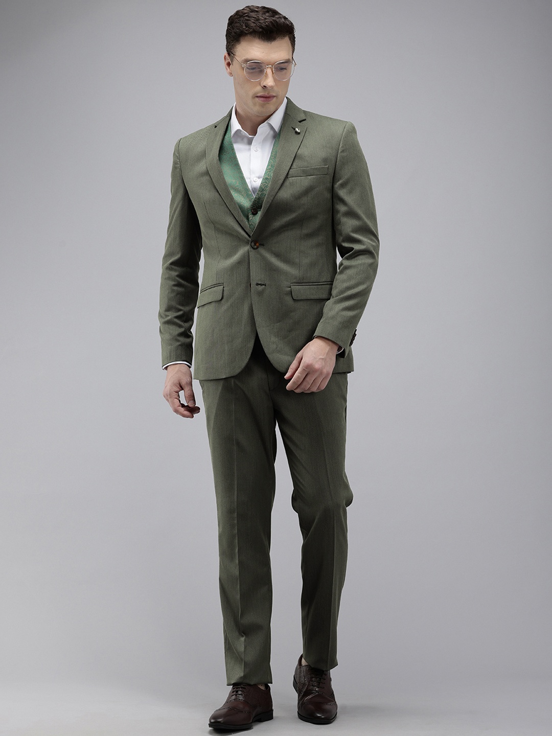 

Park Avenue Super Slim Fit Notched Lapel Collar 3 Piece Party Suit, Green