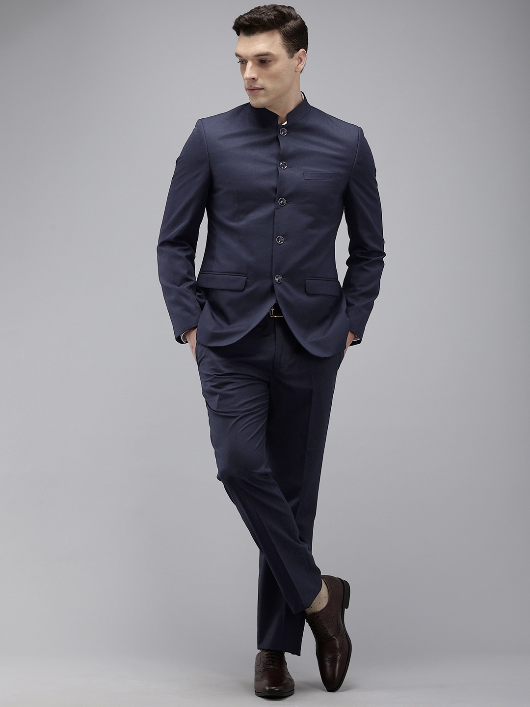 

Park Avenue Checked Bandhgala Blazer With Trousers Party Suits, Navy blue