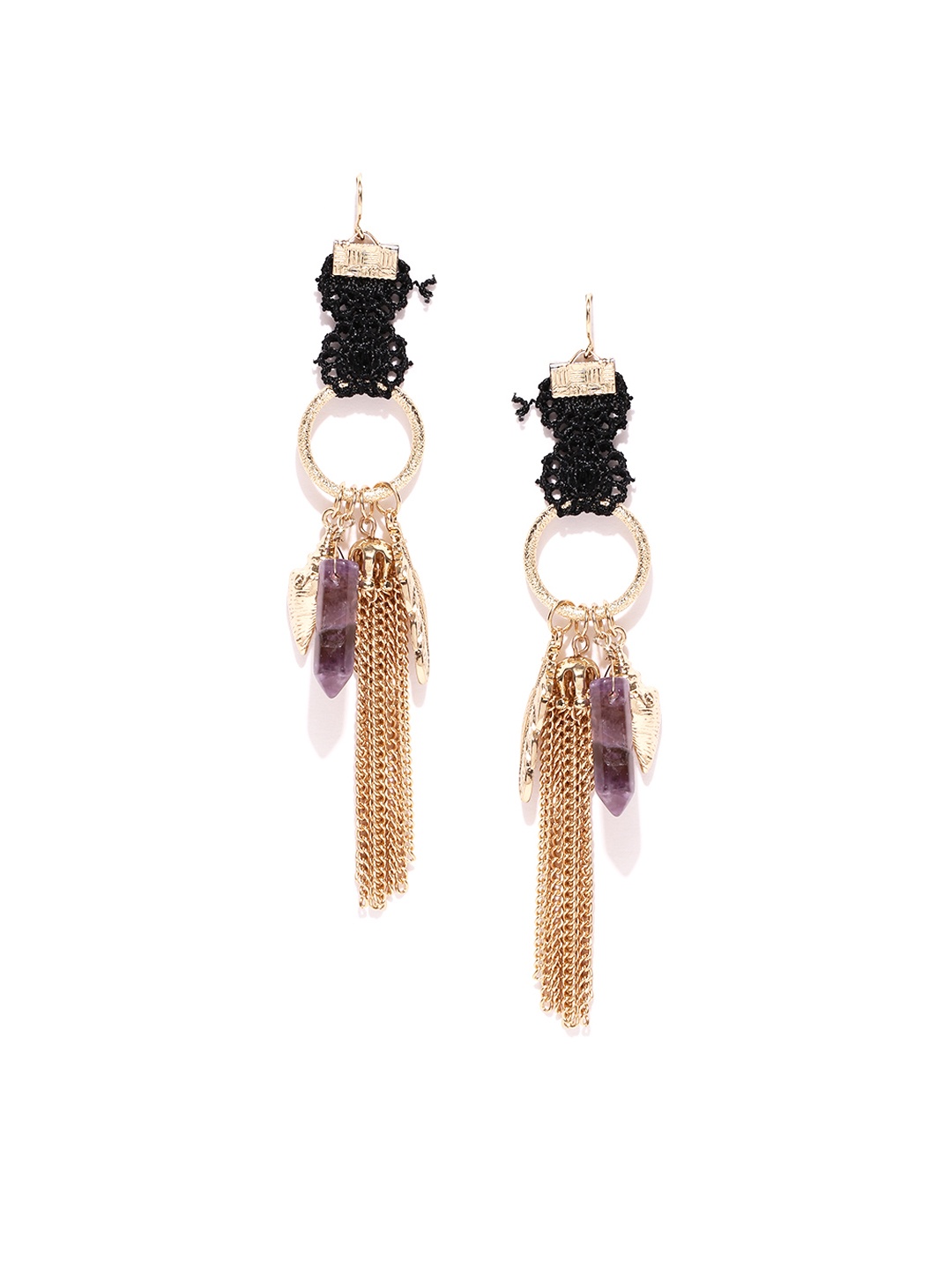 

OOMPH Gold-Toned Contemporary Tasselled Drop Earrings