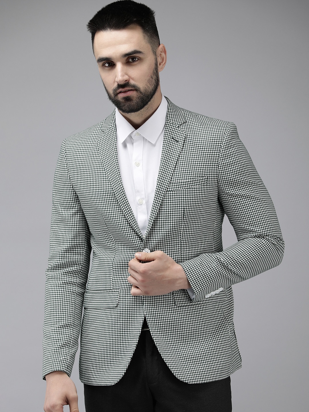 

Park Avenue Self Design Neo Fit Single-Breasted Formal Blazer, Green