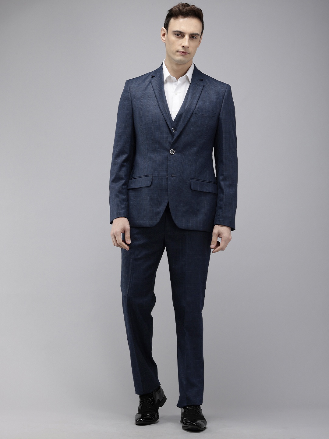 

Park Avenue Notched Lapel Collar 3 Piece Formal Suit, Navy blue
