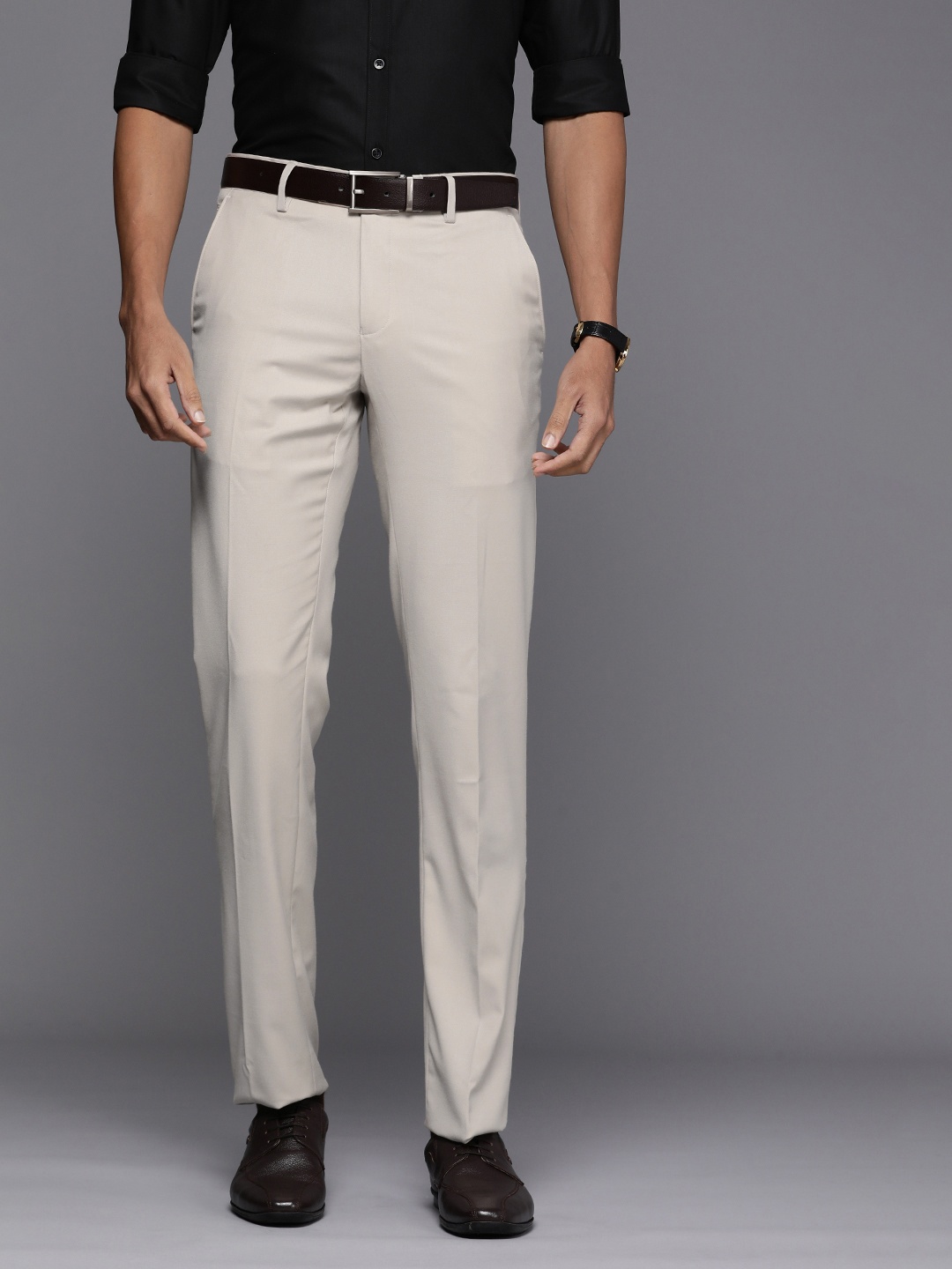 

Peter England Elite Men Slim Fit Formal Trousers, Cream