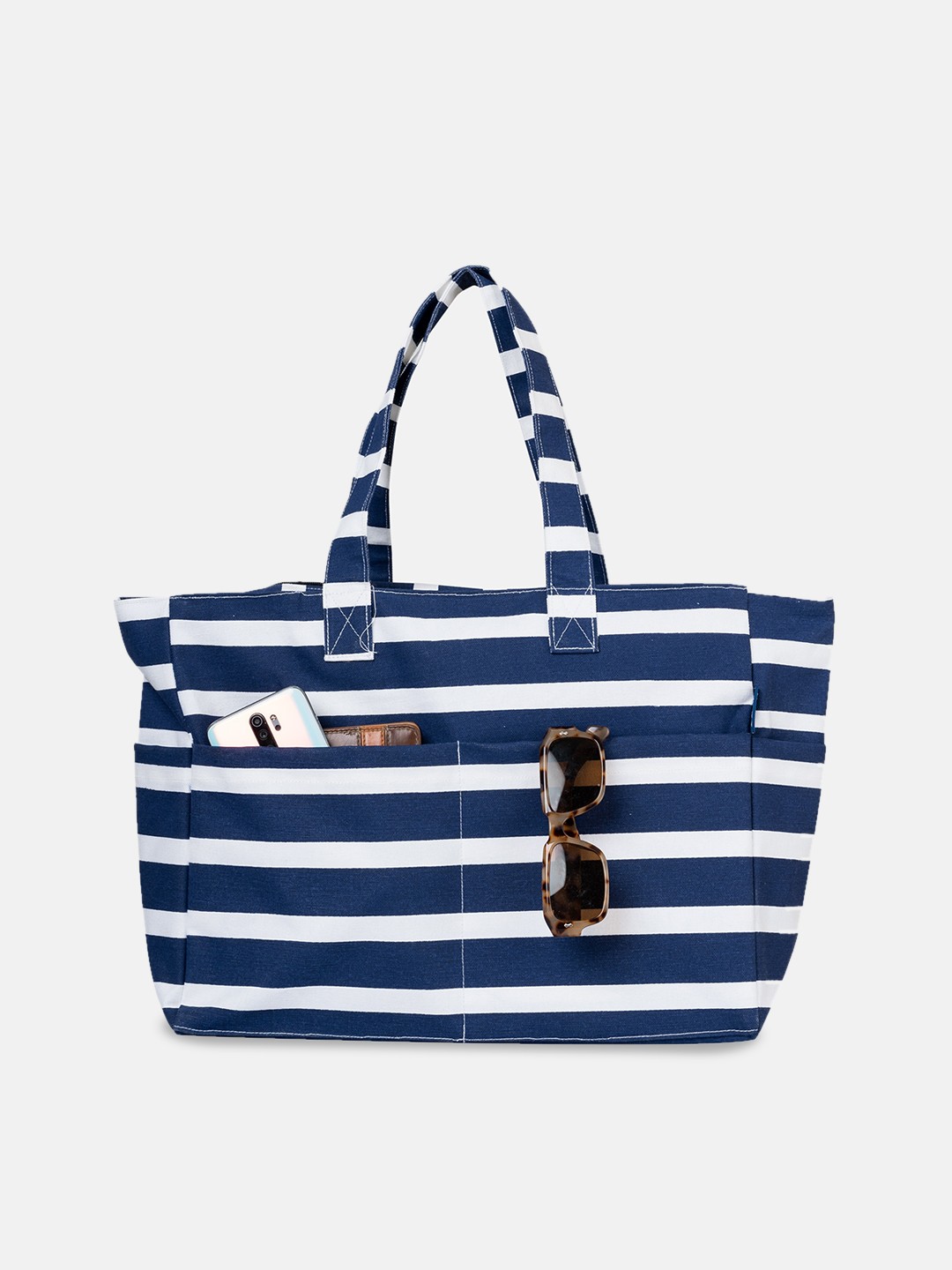 

AQVA Striped Oversized Shopper Shoulder Bag, Navy blue