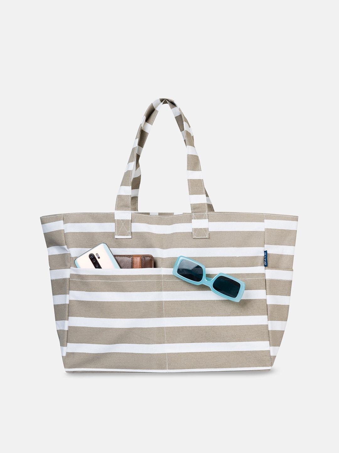 

AQVA Striped Oversized Canvas Shopper Tote Bag, Grey