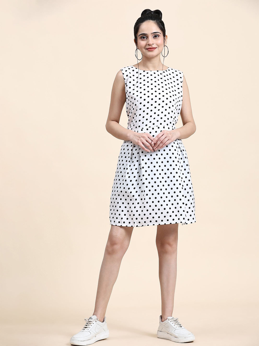 

RACHNA Polka Dot Printed A-Line Dress, White