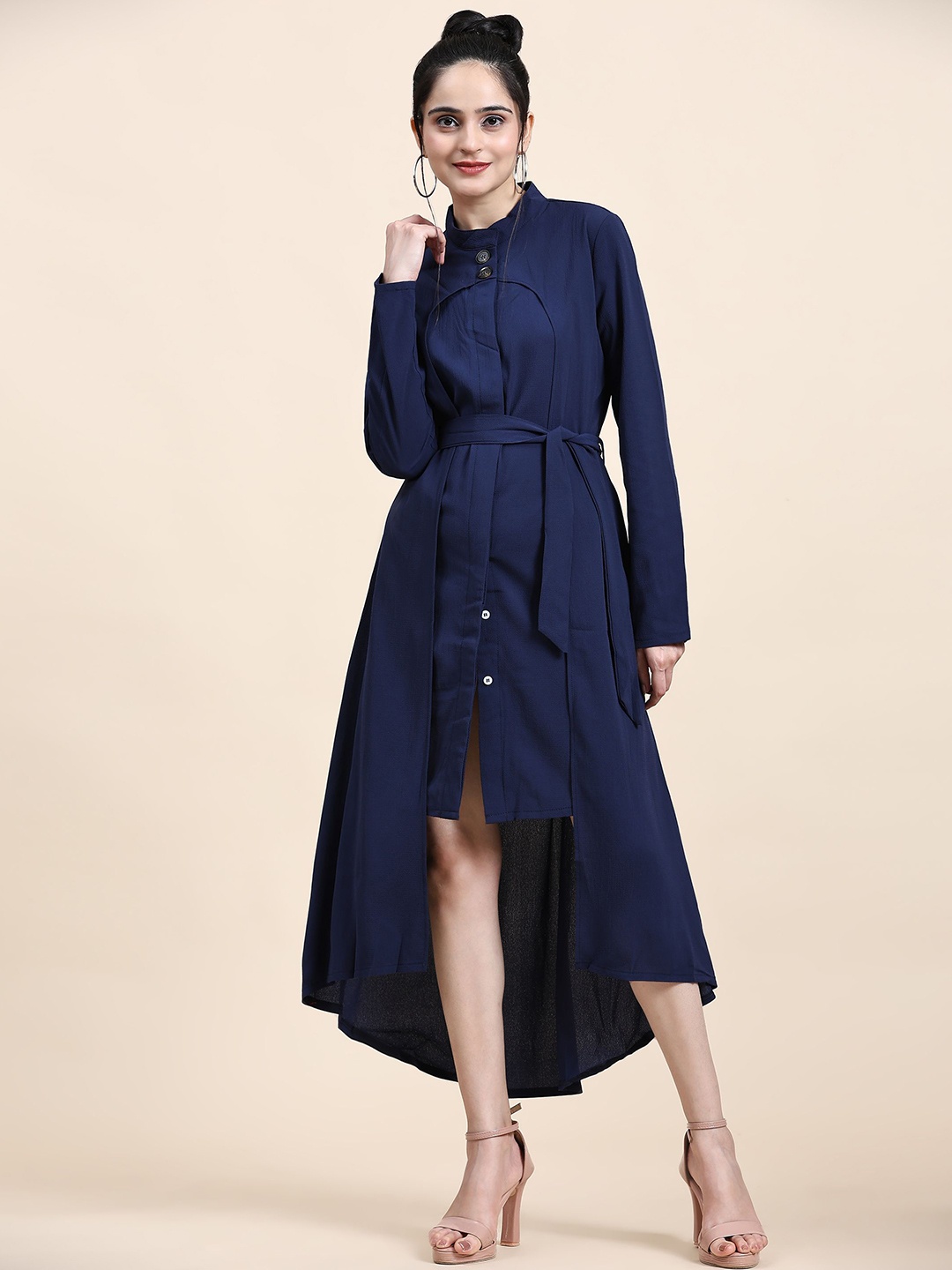 

RACHNA Shirt Collar Fit & Flare Midi Dress, Navy blue