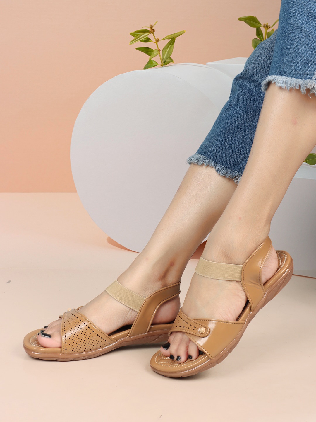 

ICONICS Textured Open Toe Flats, Tan