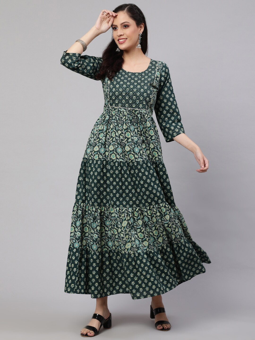 

Nayo Ethnic Motifs Print Maxi Dress, Green