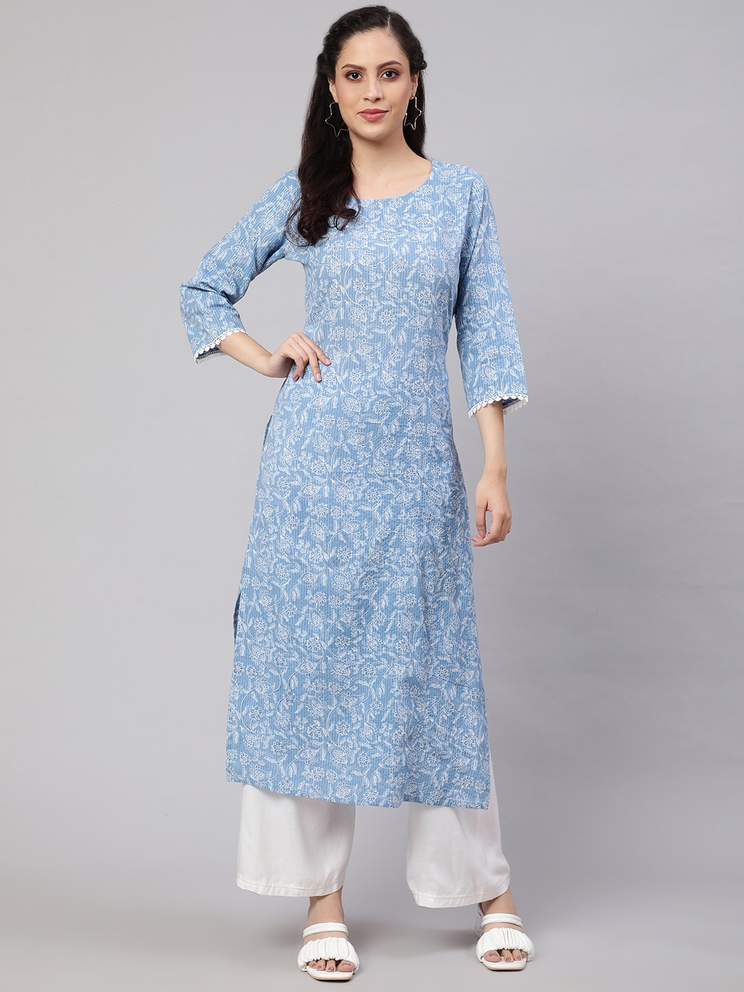 

Nayo Ethnic Motifs Printed Cotton Straight Kurta, Blue