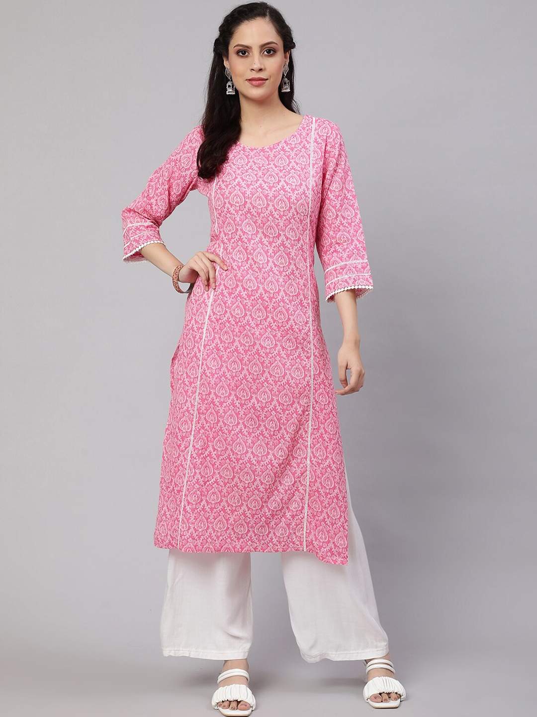 

Nayo Ethnic Motifs Printed Round Neck Kurta, Pink