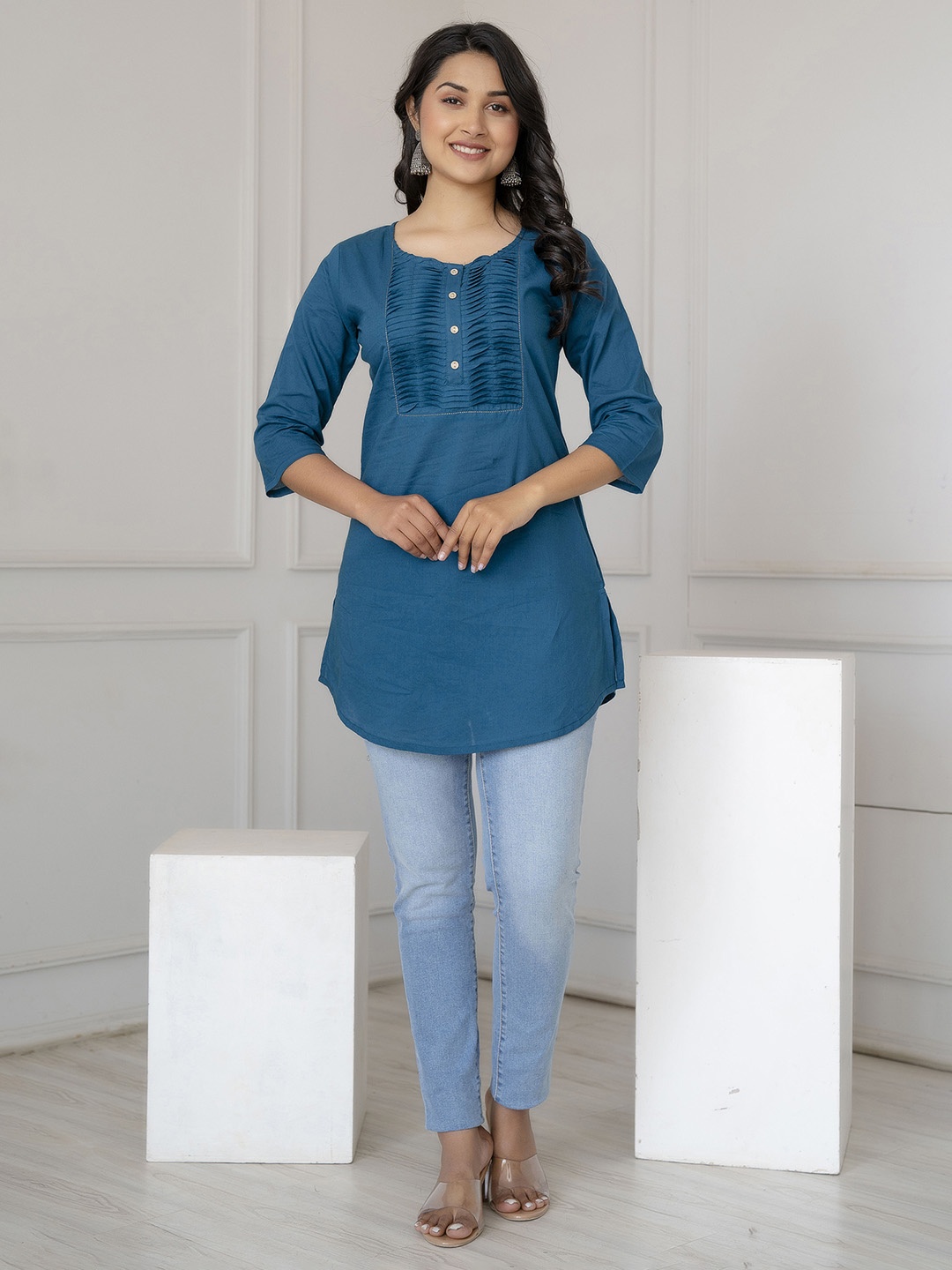 

Nayo Round Neck Cotton Tunic, Teal