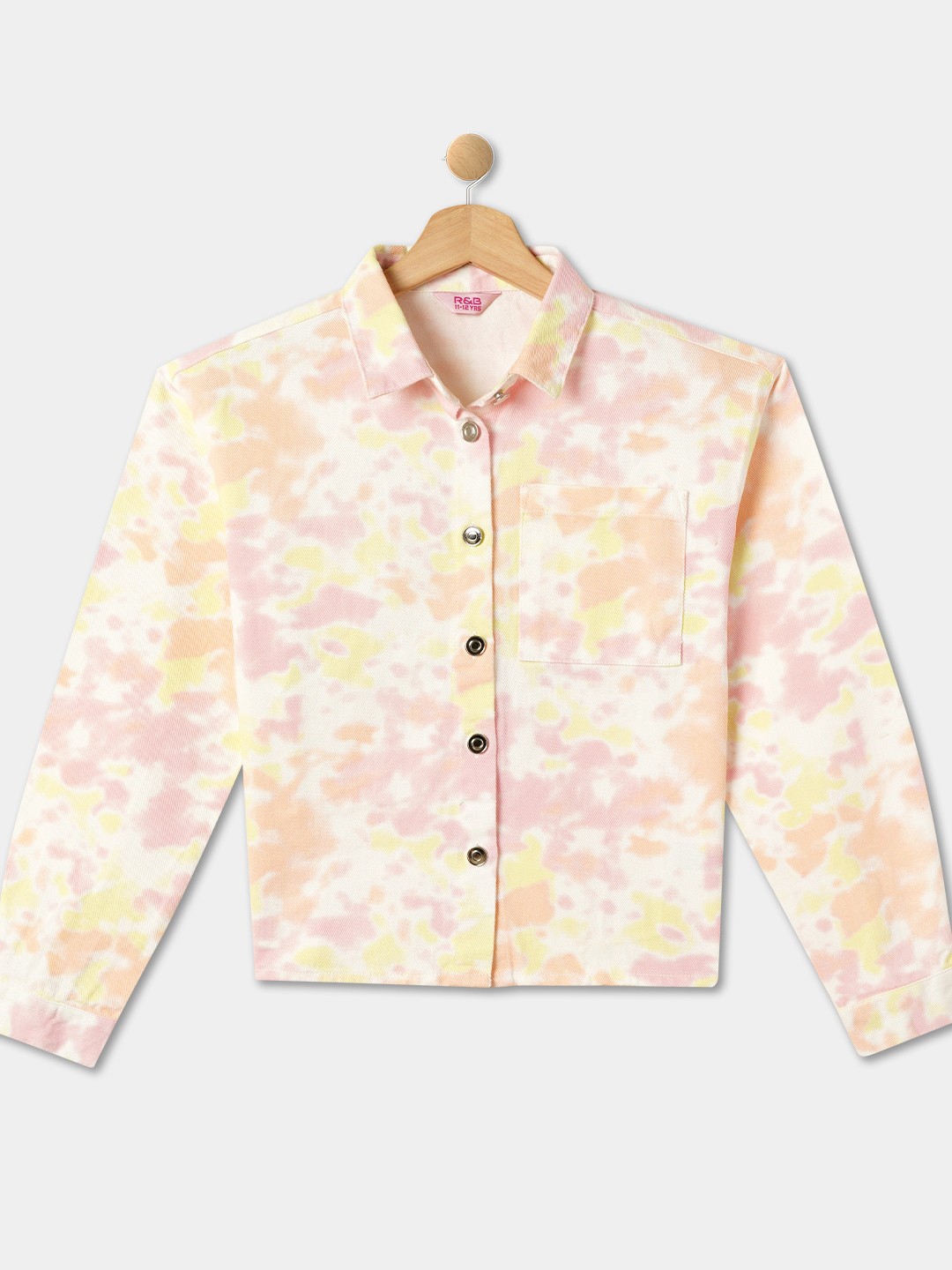 

R&B Girls Tie & Dyed Spread Collar Cotton Tailored Jacket, White