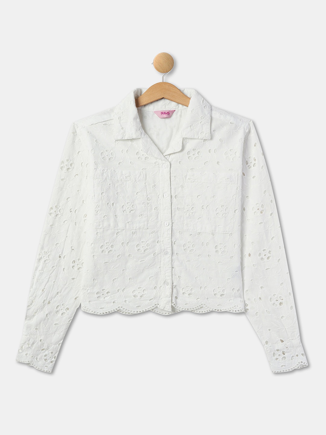 

R&B Girls Cuban Collar Cotton Tailored Jacket, White