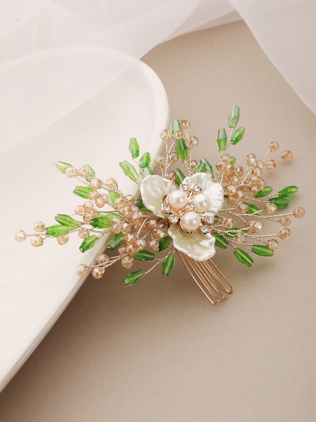 

Saraf RS Jewellery Embellished Comb Pin, Green