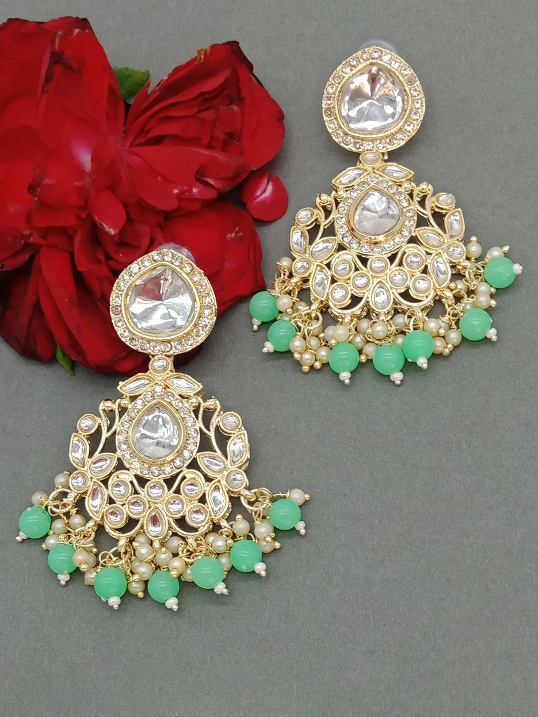 

AASHISH IMITATION Gold-Plated Kundan Studded Contemporary Drop Earrings