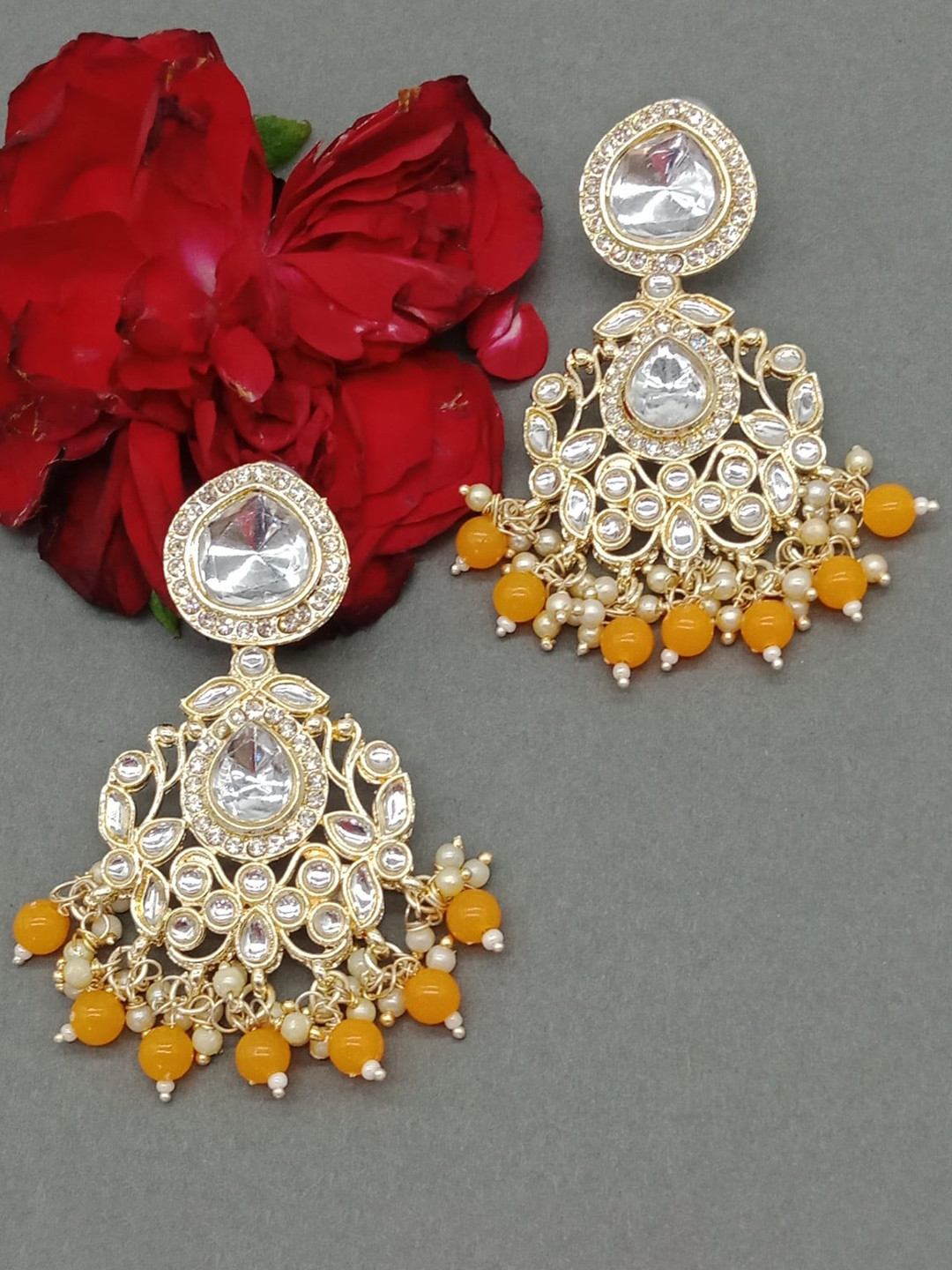 

AASHISH IMITATION Gold-Plated Contemporary Drop Earrings, Orange