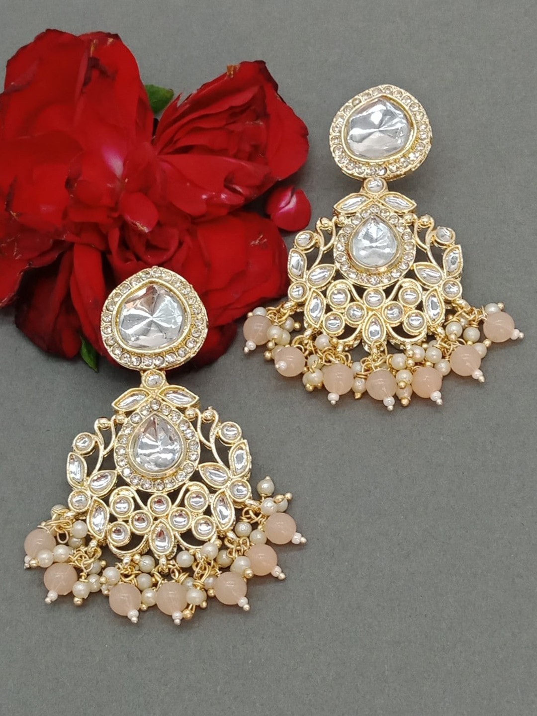 

AASHISH IMITATION Gold-Plated Contemporary Kundan Studded & Beaded Drop Earrings