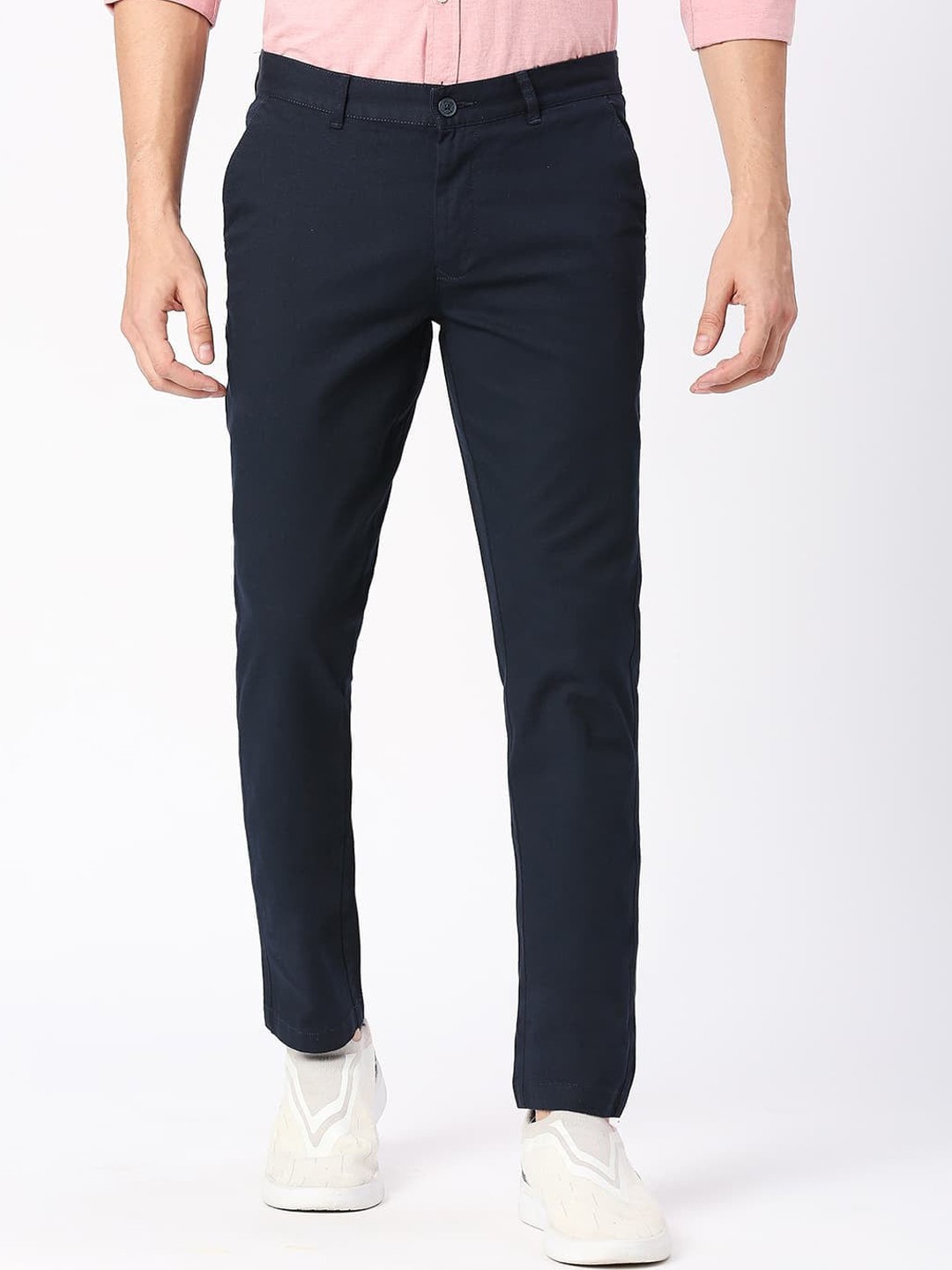 

Basics Men Tapered Fit Mid-Rise Cotton Trousers, Navy blue