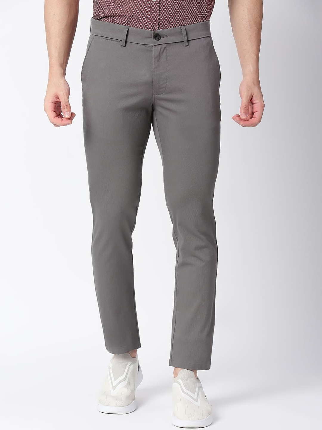 

Basics Men Tapered Fit Mid-Rise Cotton Trousers, Grey