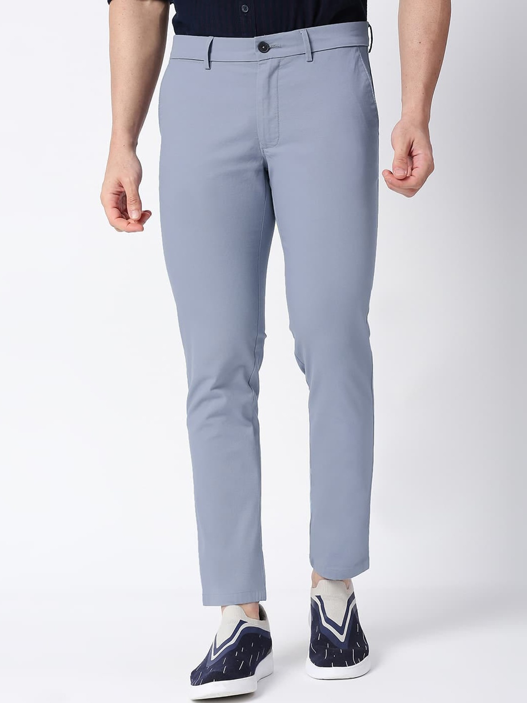

Basics Men Tapered Fit Mid-Rise Cotton Trousers, Blue