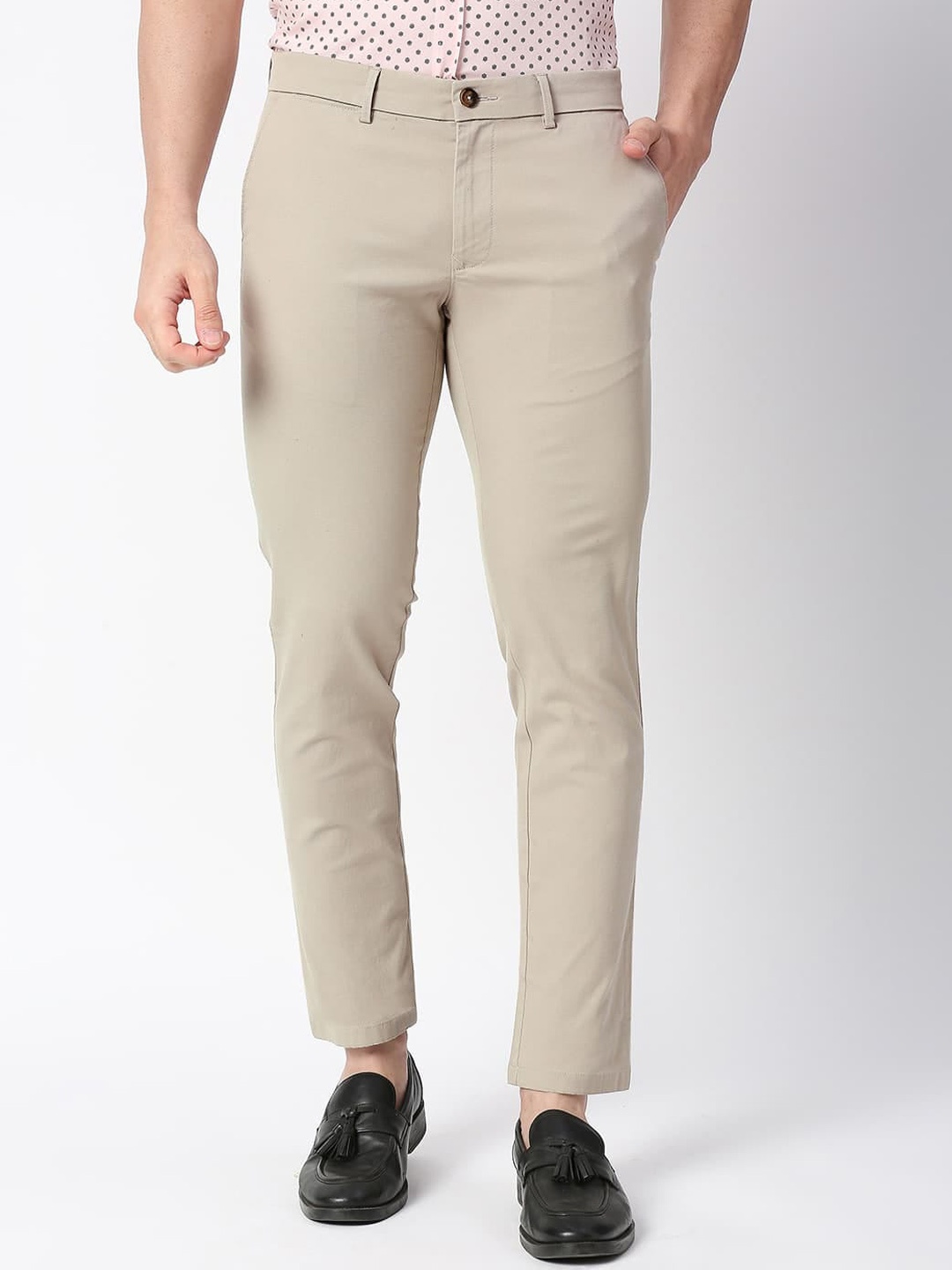 

Basics Men Mid Rise Skinny Fit Cotton Chinos Trousers, Beige