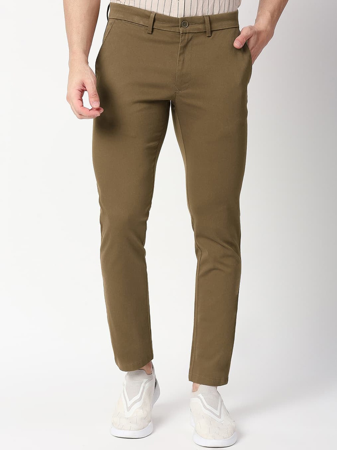 

Basics Men Mid Rise Skinny Fit Cotton Chinos Trousers, Brown