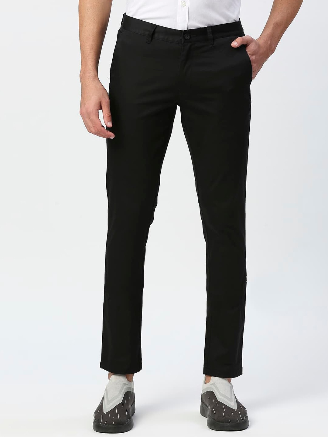 

Basics Men Mid Rise Tapered Fit Cotton Chinos Trousers, Black