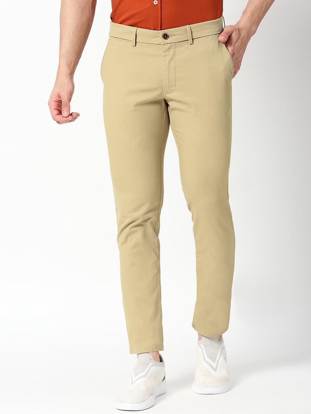 

Basics Men Mid Rise Skinny Fit Cotton Chinos Trousers, Khaki