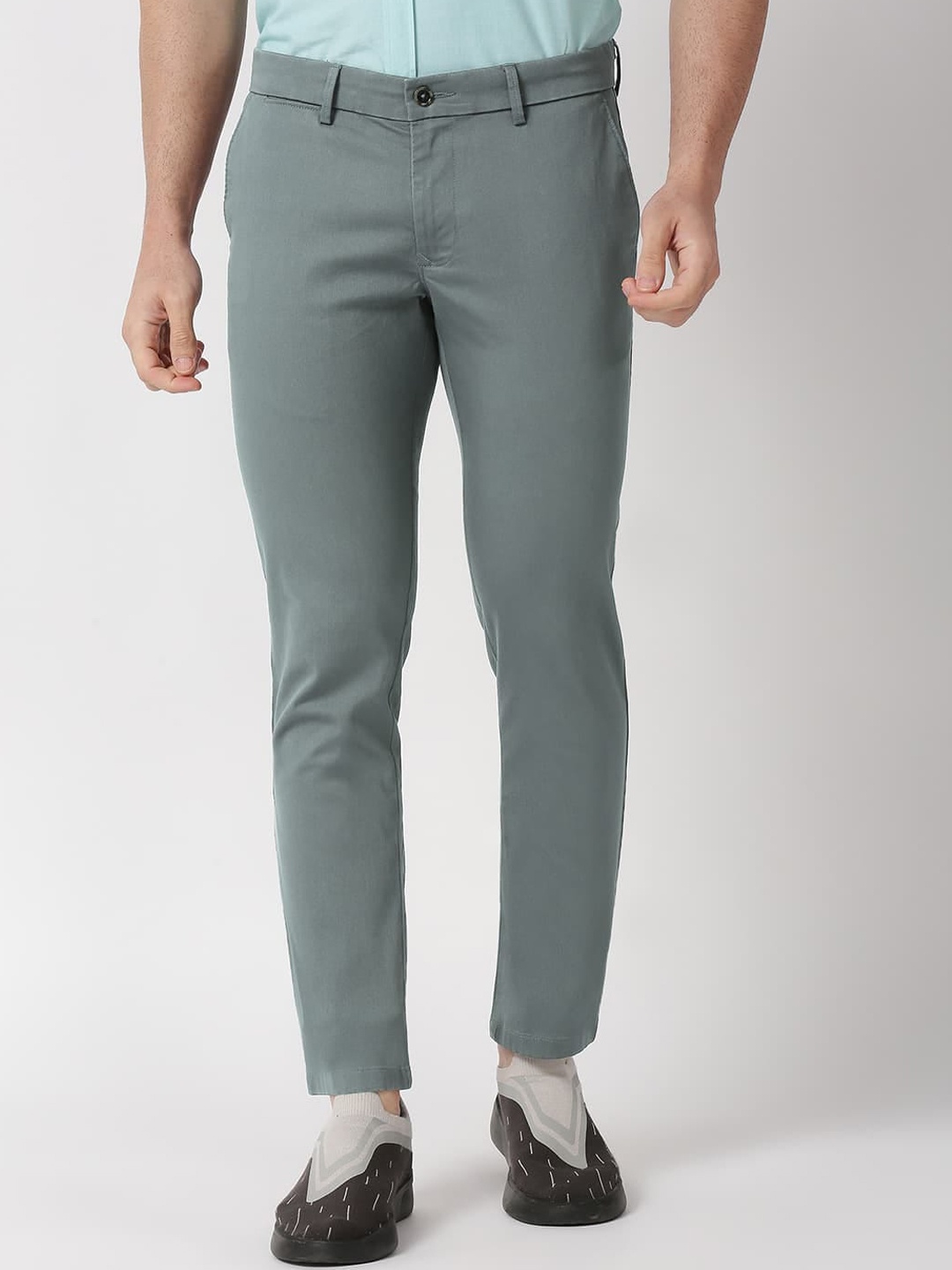 

Basics Men Mid Rise Skinny Fit Cotton Chinos Trousers, Green