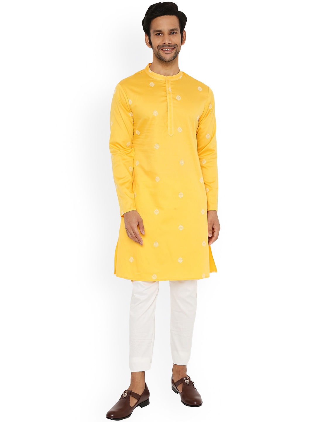 

Be Desi Floral Embroidered Thread Work Straight Kurta, Yellow