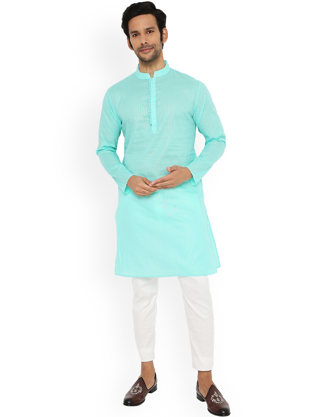 

Be Desi Striped Straight Cotton Kurta, Green