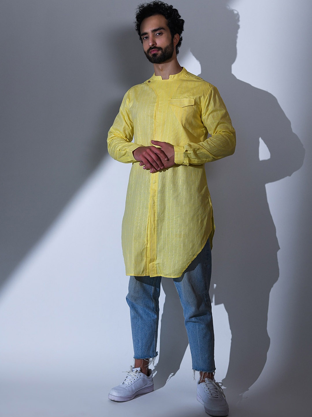 

Be Desi Striped Straight Pure Cotton Kurta, Yellow