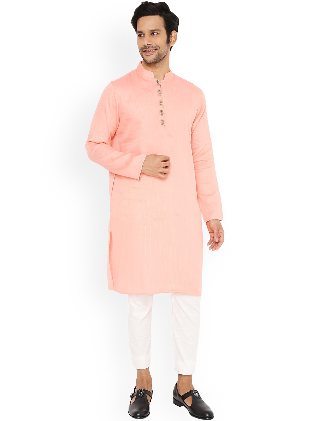 

Be Desi Striped Dobby Straight Cotton Kurta, Peach