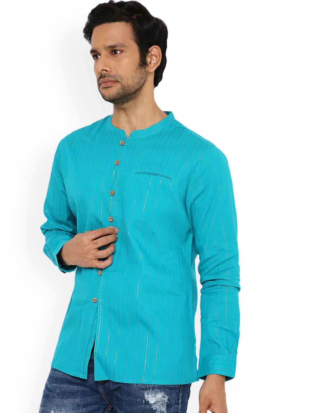 

Be Desi Striped Dobby Pure Cotton Kurta, Blue