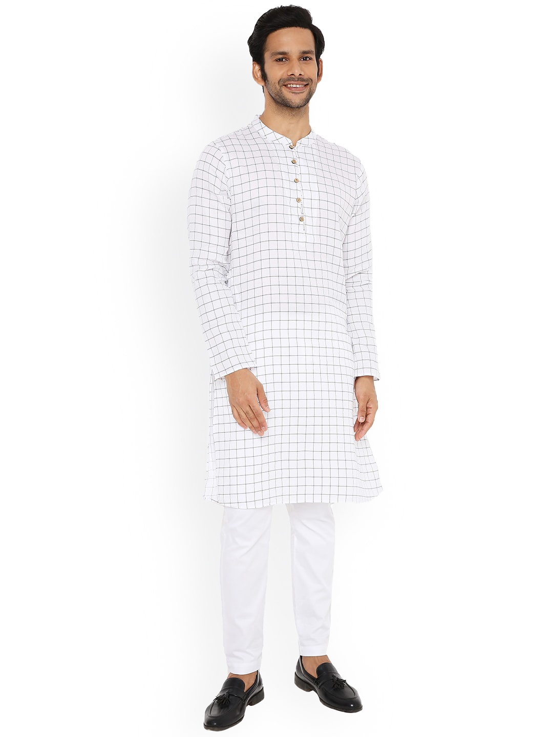 

Be Desi Checked Straight Cotton Kurta, White