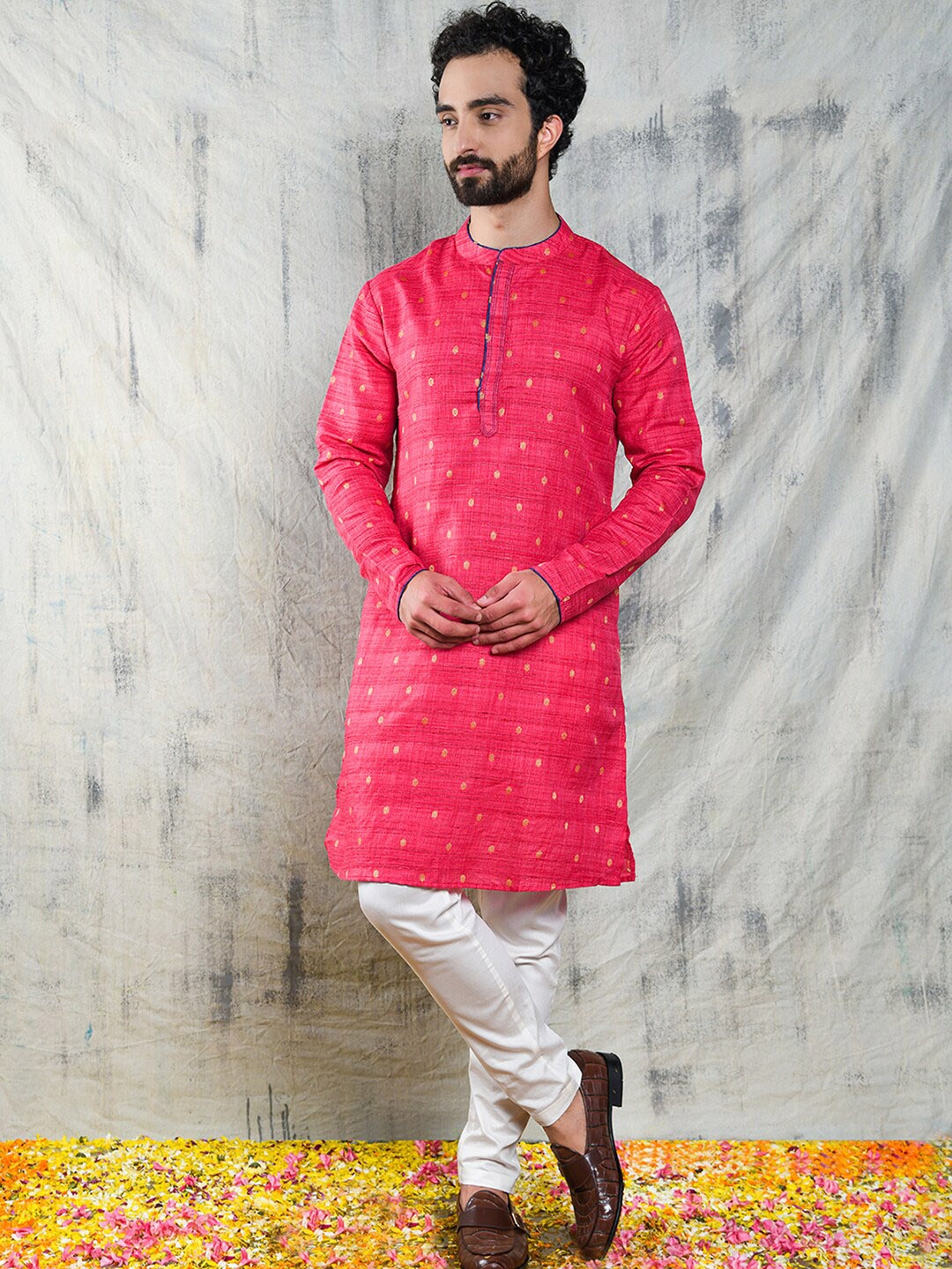 

Be Desi Ethnic Motifs Woven Design Straight Cotton Kurta, Pink