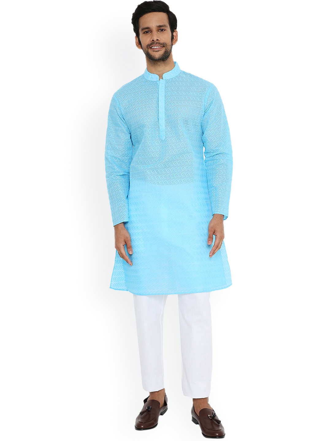 

Be Desi Geometric Embroidered Straight Cotton Kurta, Blue