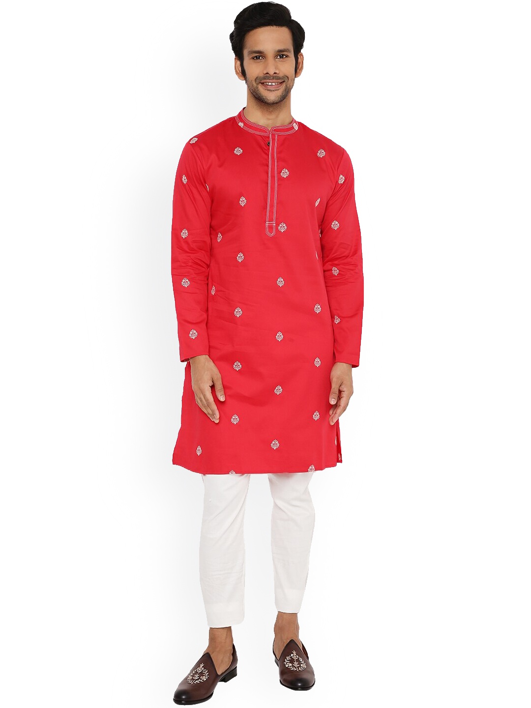 

Be Desi Ethnic Motifs Embroidered Mandarin Collar Straight Kurta, Red