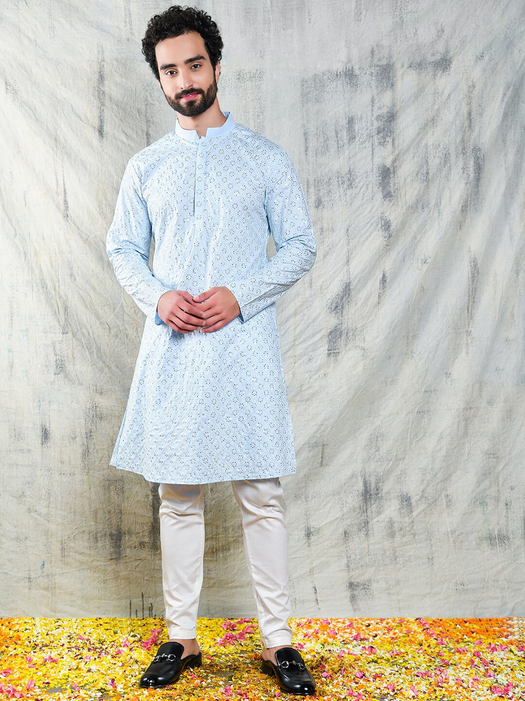 

Be Desi Ethnic Motifs Embellished Mandarin Collar Kurta, Blue