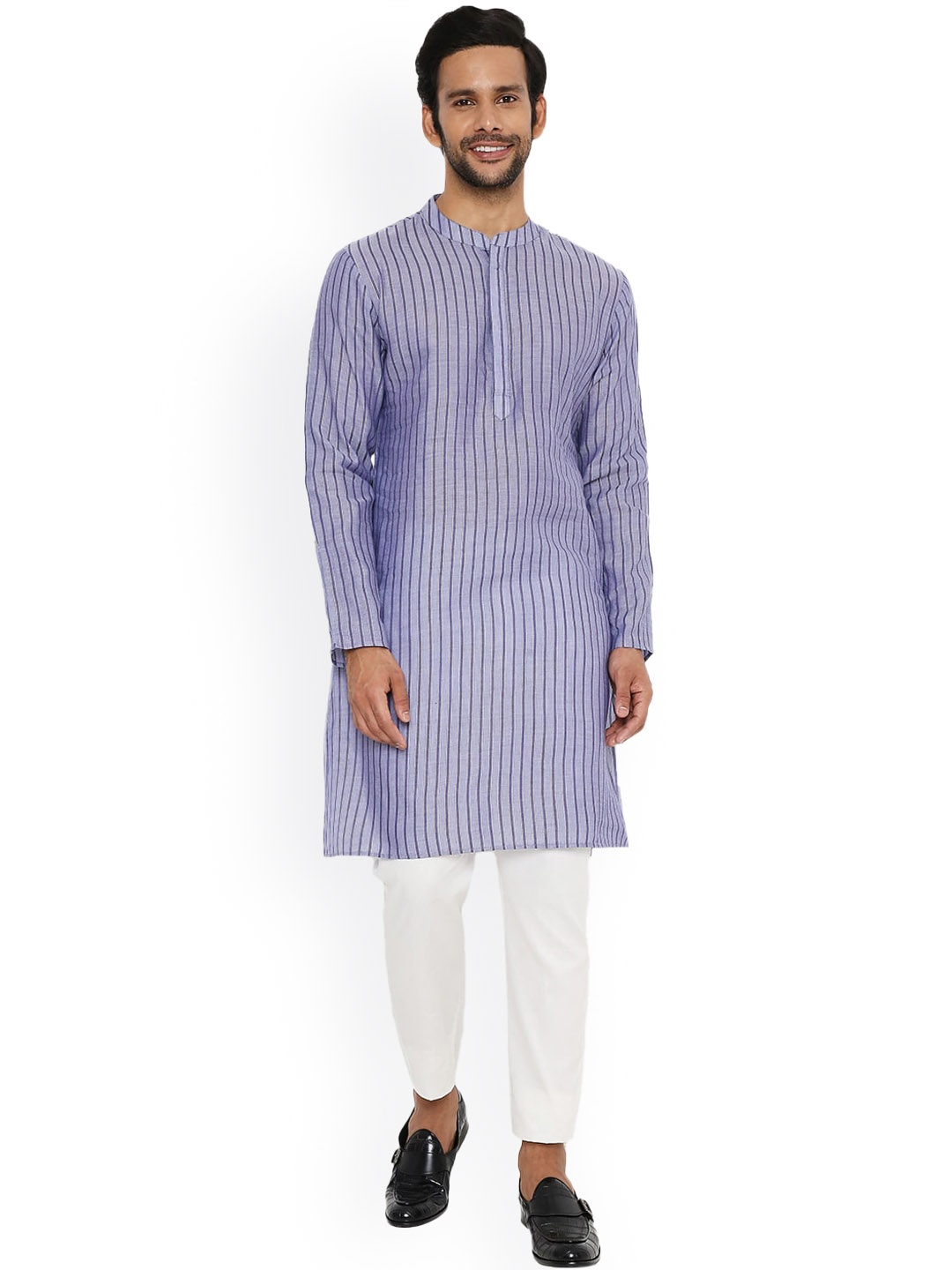 

Be Desi Striped Mandarin Collar Straight Kurta, Blue