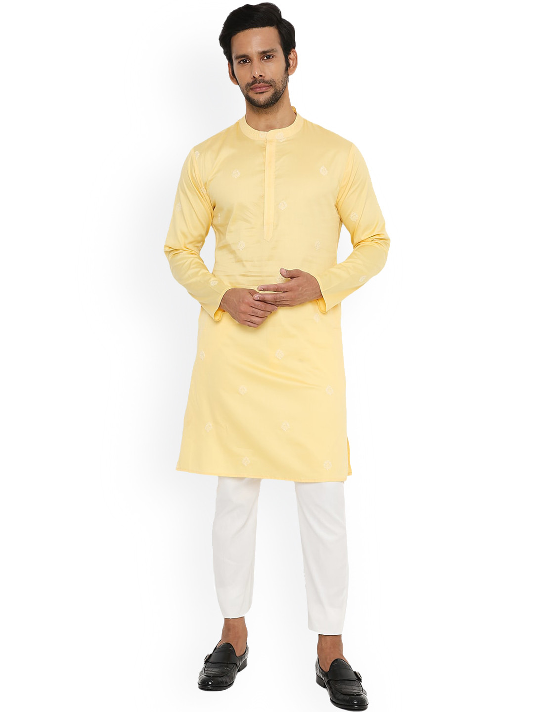 

Be Desi Ethnic Motifs Embroidered Mandarin Collar Straight Kurta, Yellow
